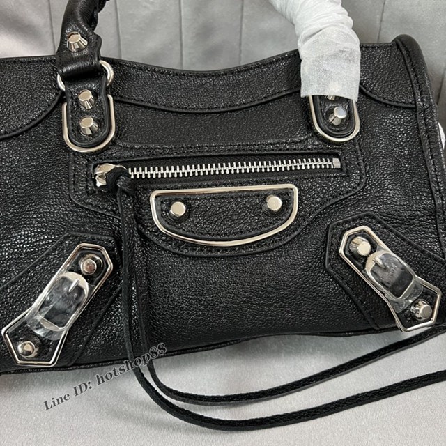 Balenciaga專櫃爆款銀扣黑色義大利進口山羊皮迷你機車包 巴黎世家原單經典手提機車包 fyj1779